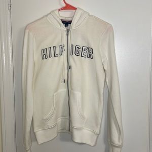 white tommy hilfiger zip up hoodie. New With Tags.  Size Small